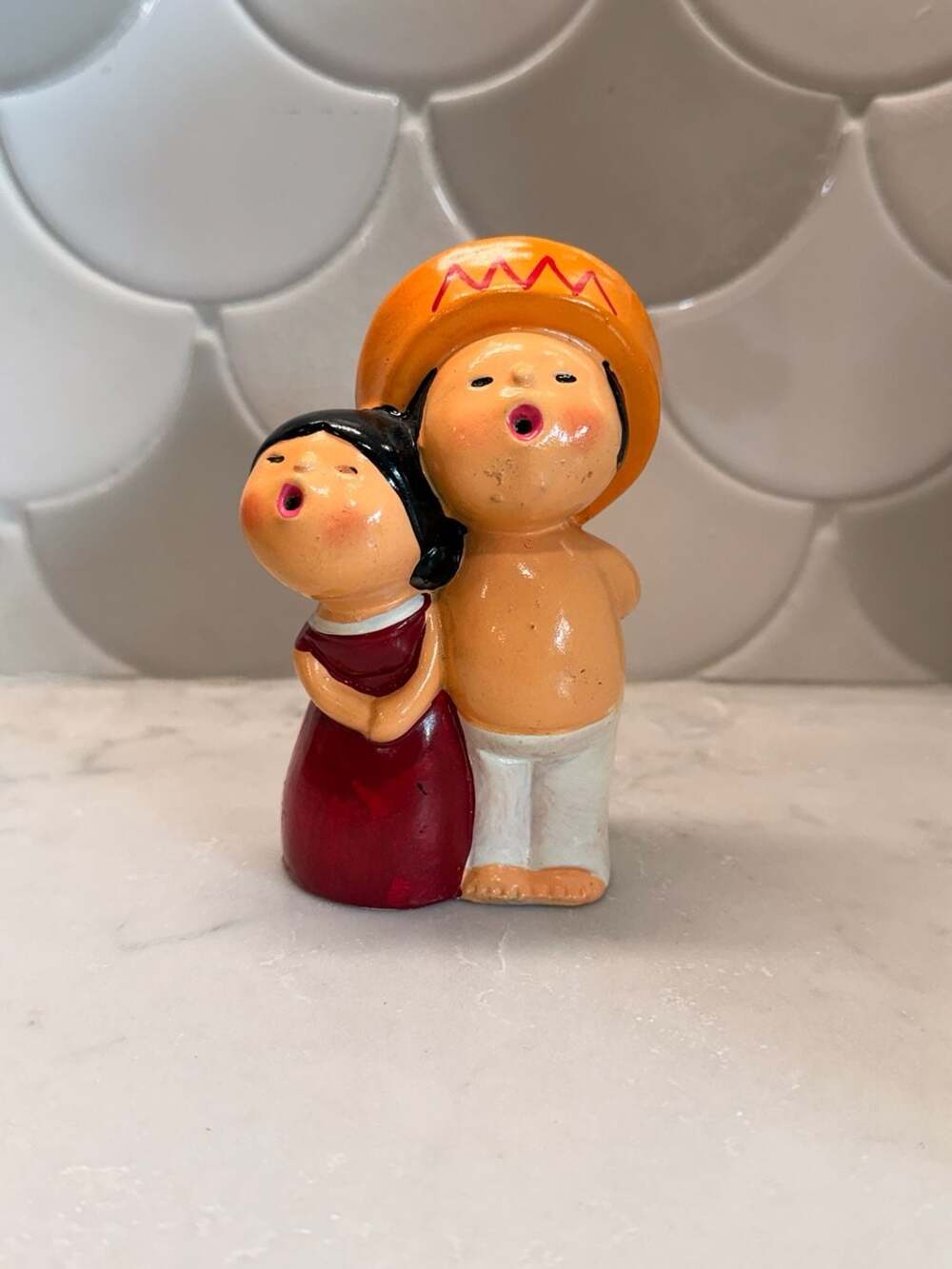Mid century, hard wood type, Mexican children , figurine,, Japan